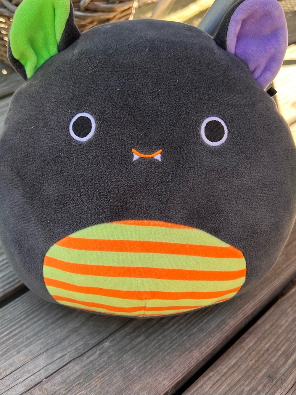 Kids squishmallow Plushie Bat - Black with Green & Purple Accents